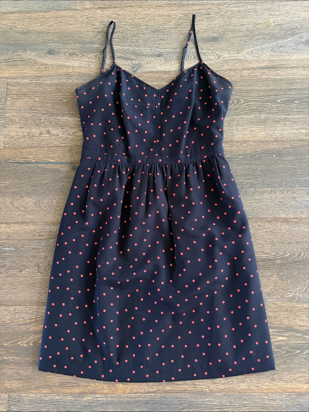 J. Crew Navy Mini Dress with Red Polka Dots